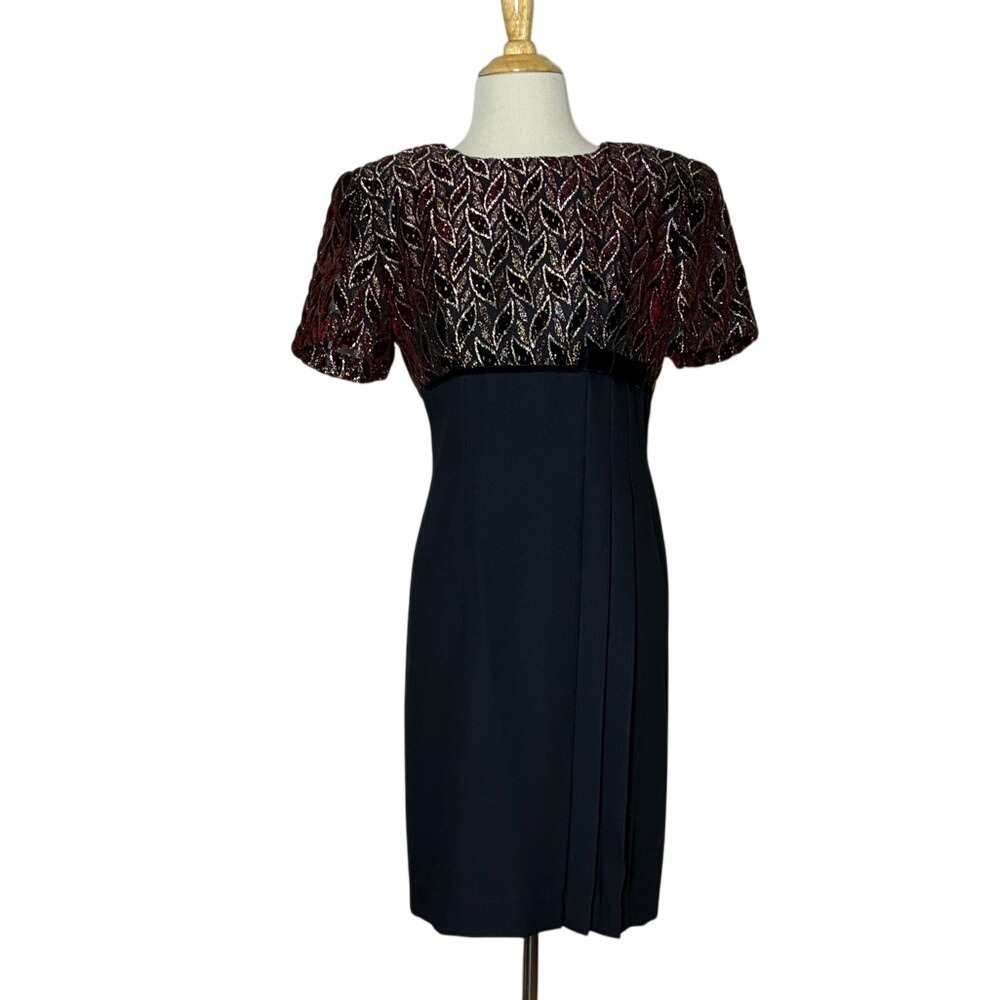 JOHN ROBERTS Women Size 6 Vintage Burnout Velvet Pleated Baby Doll Party Dress